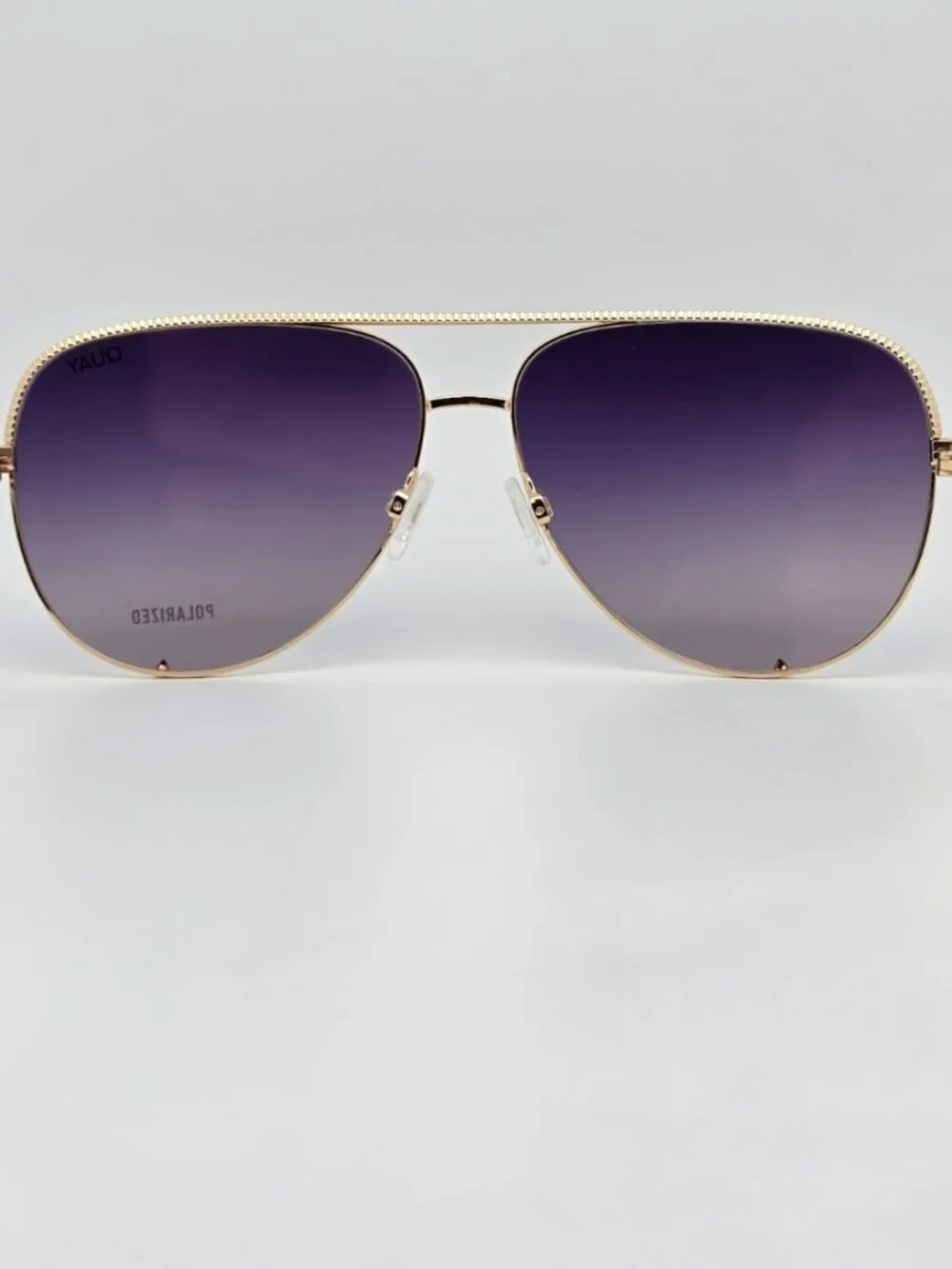 Quay Australia High Key Luxe Gold Frame Polarized Purple Lens Aviator Sunglasses